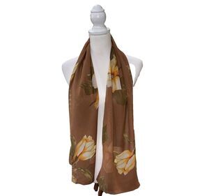 Bernie of New York Brown Silk Sheer Double Layer Oblong Scarf Vintage 58.5x11